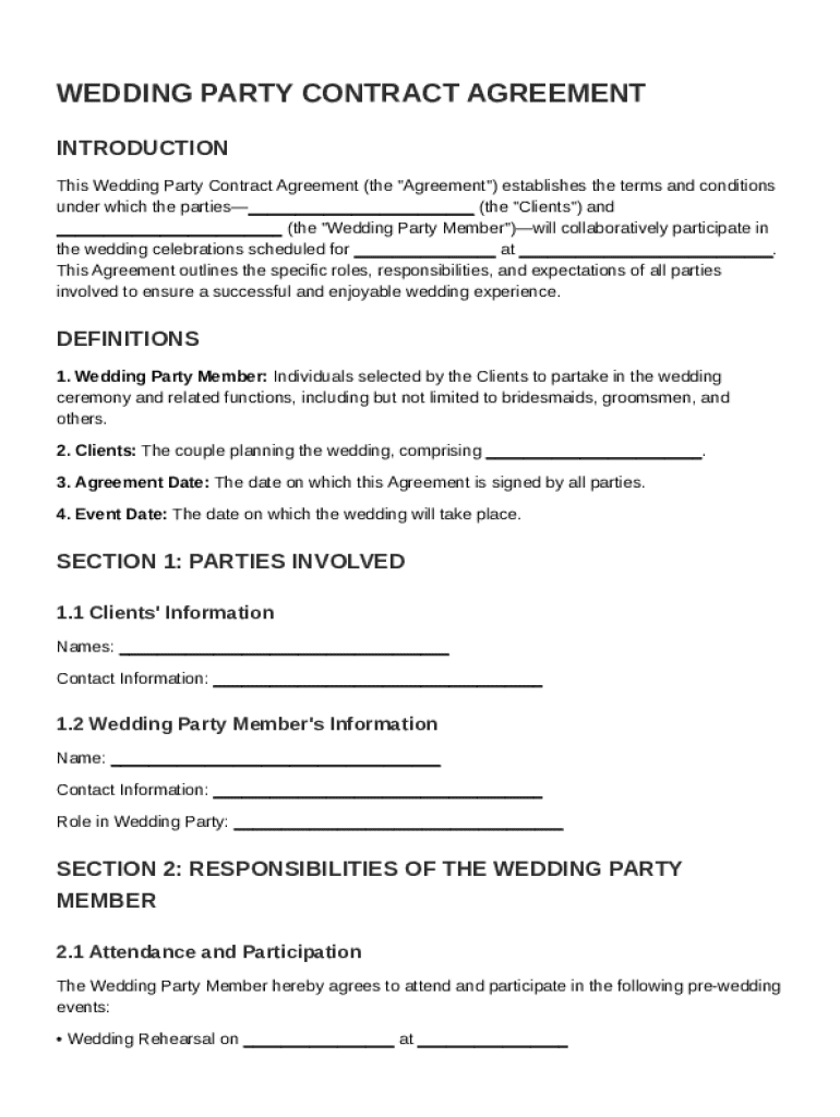 Wedding Party Contract Template Preview on Page 1