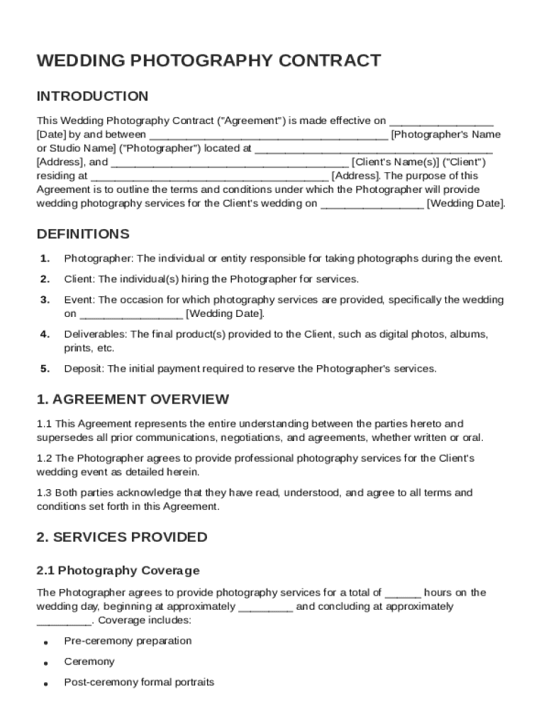 Wedding Photography Contract Template Preview on Page 1