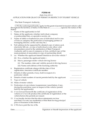 Application for Tourist Vehicle Permit