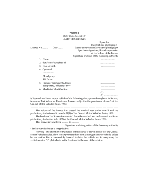 Learner's Licence Form 3