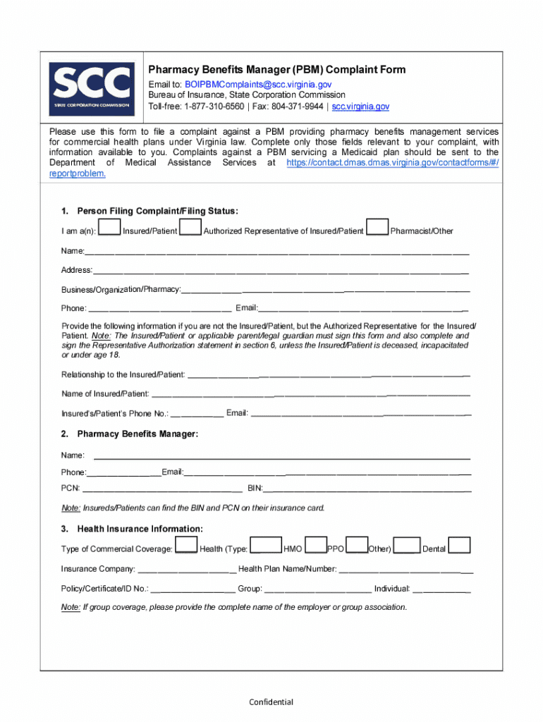 Virginia PBM Complaint Form - Blank Fillable Template | Fill Out, Print ...