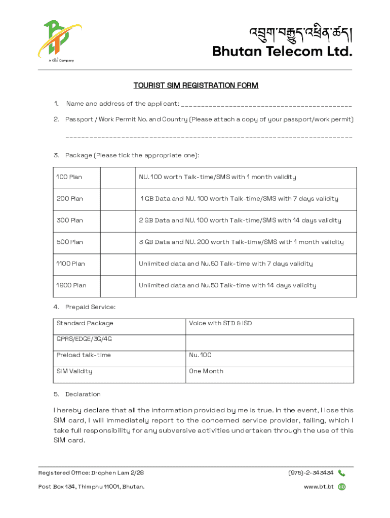 Fillable Online Tourist Sim Registration Form Fax Email Print - pdfFiller