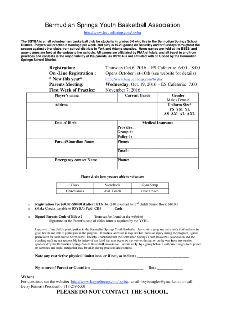 Fillable Online Bsyba Registration Form Fax Email Print - pdfFiller