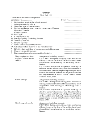 Indian Motor Vehicle Insurance Certificate