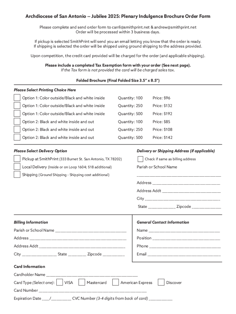 Fillable Online Jubilee 2025: Plenary Indulgence Brochure Order Form ...