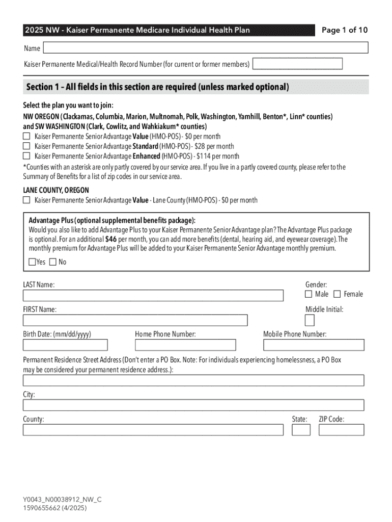 Fillable Online Kaiser Permanente Senior Advantage (hmo-pos) Fax Email Print - pdfFiller