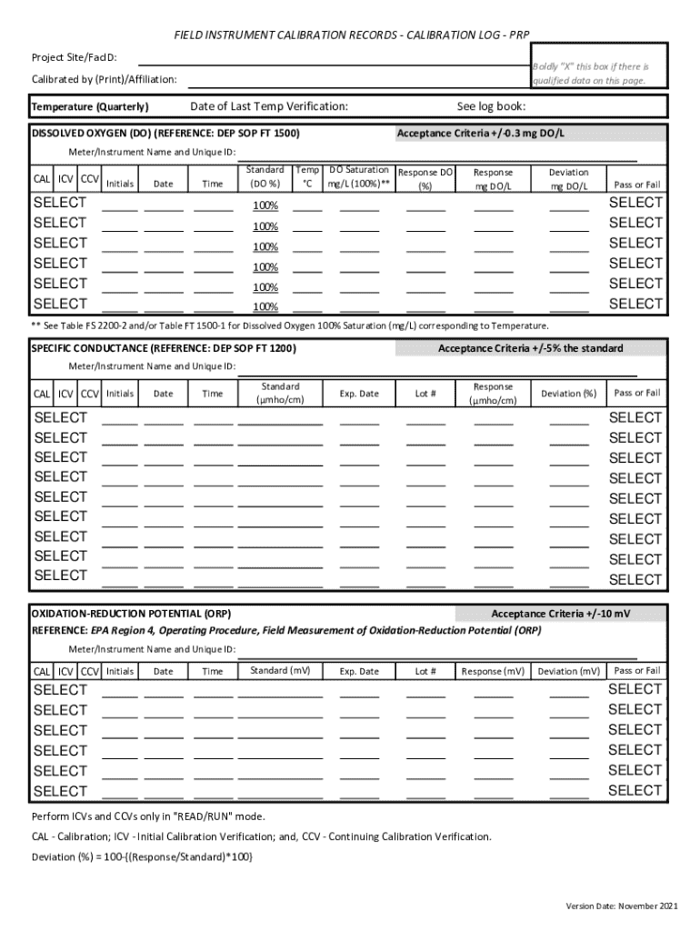 Fillable Online Calibration Log for Field Instruments Fax Email Print ...