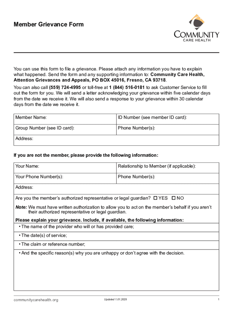 Fillable Online Member Grievance Form Fax Email Print - pdfFiller
