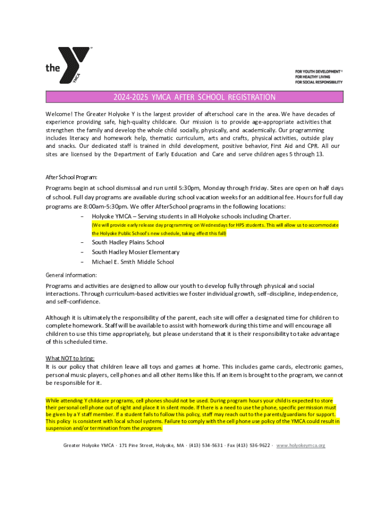 Fillable Online 2024-2025 After School Registration Form Fax Email ...