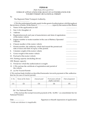 Application for Tourist or National Permit for Motor Vehicle