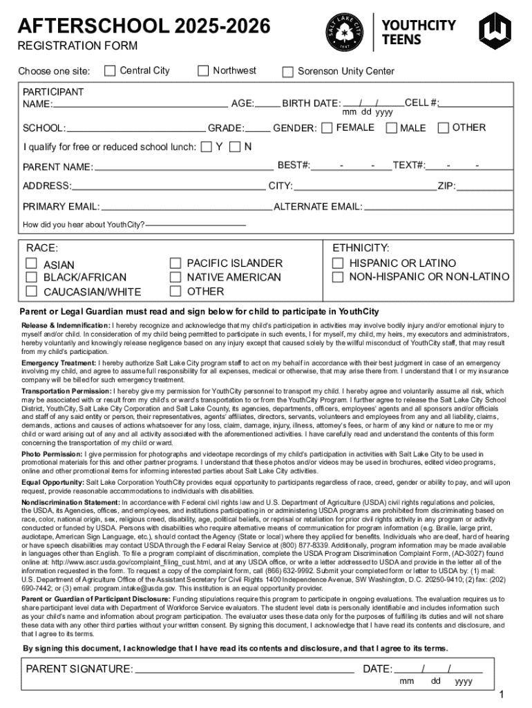 Fillable Online Afterschool 2025-2026 Registration Form Fax Email Print ...
