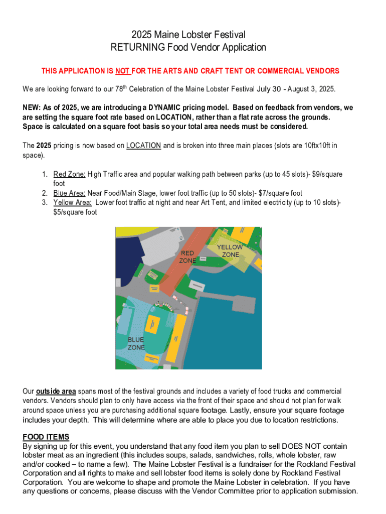 Fillable Online 2025 Maine Lobster Festival Food Vendor Application Fax ...