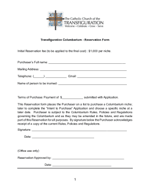 Transfiguration Columbarium - Reservation Form
