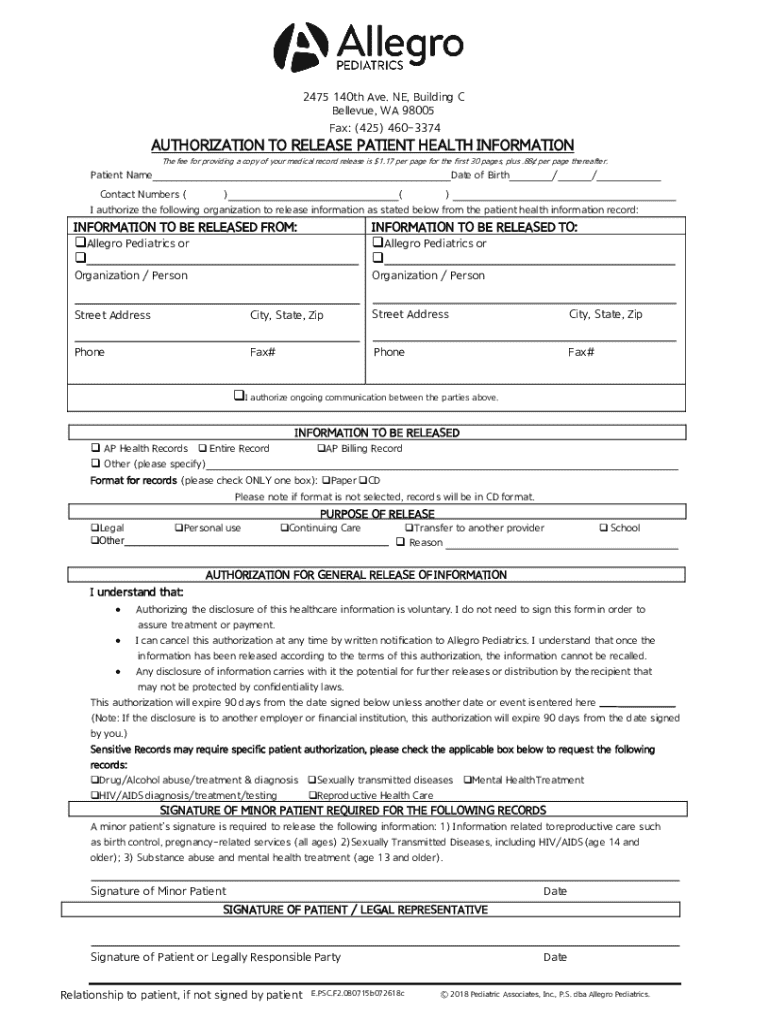 Authorization to Release Patient Health Information Preview on Page 1