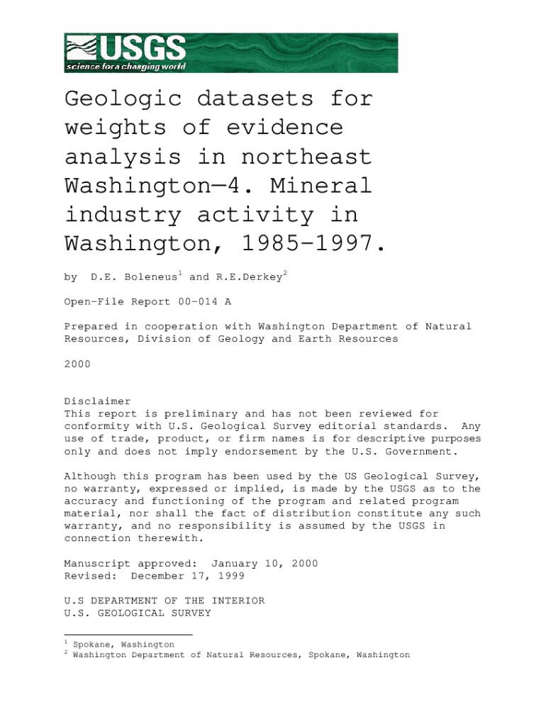 Fillable Online Geologic Datasets for Weights of Evidence Analysis Fax ...