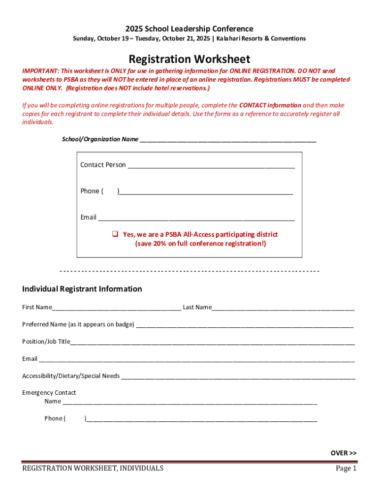 Fillable Online Registration Worksheet Fax Email Print - pdfFiller
