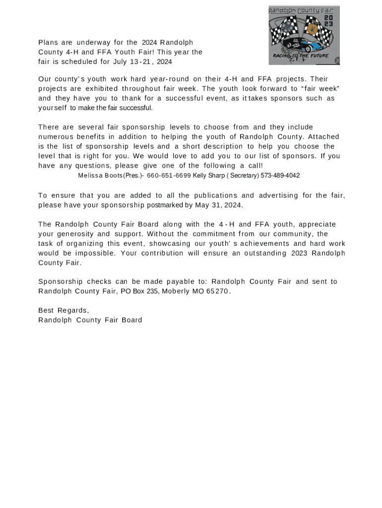 2024 Randolph County Fair Sponsorship Package Preview on Page 1