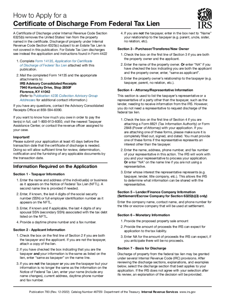 Application for Certificate of Discharge of Federal Tax Lien Preview on Page 1