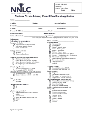 Northern Nevada Literacy Council Enrollment Application