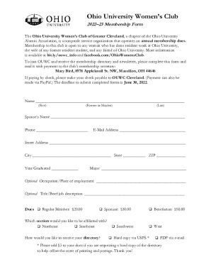 Ohio University Women’s Club 2022–23 Membership Form