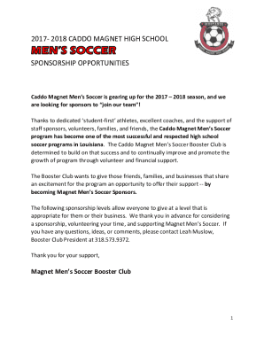 2017-2018 Caddo Magnet High School Sponsorship Opportunities