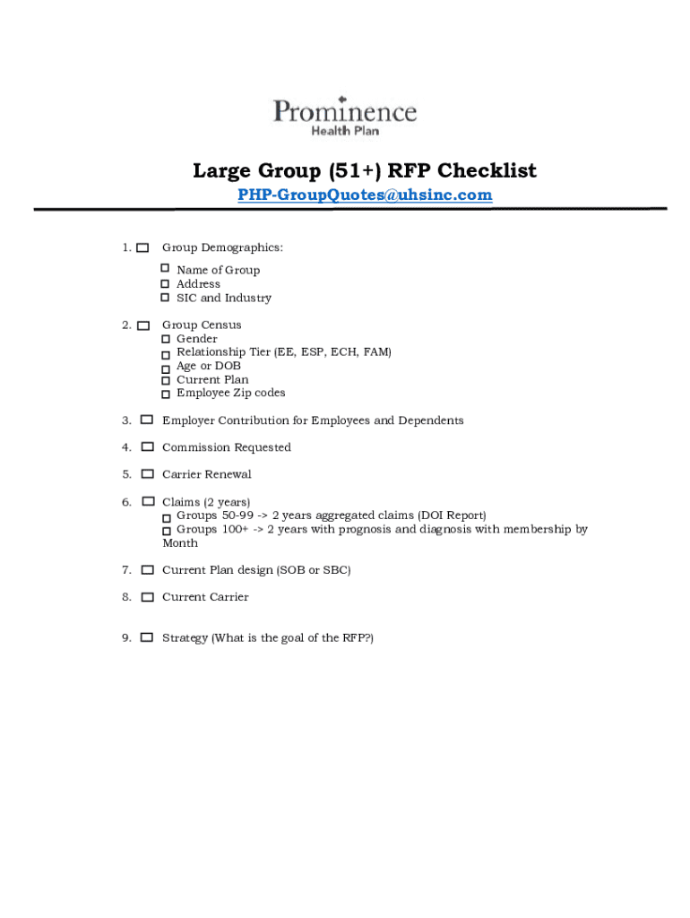 Fillable Online Large Group (51+) Rfp Checklist Fax Email Print - pdfFiller