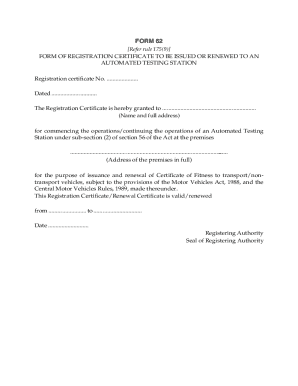 Automated Testing Station Registration Certificate