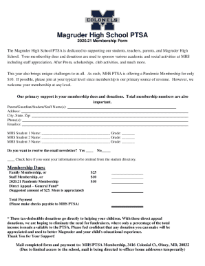 Magruder High School Ptsa 2020.21 Membership Form