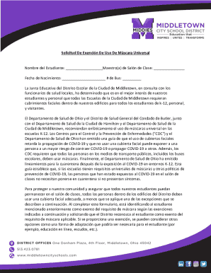 Solicitud De Exención De Uso De Máscara Universal
