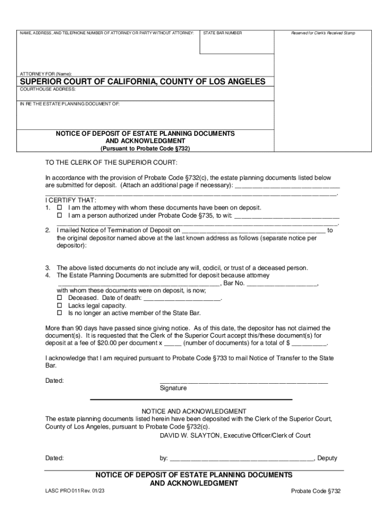 Notice of Deposit of Estate Planning Documents Preview on Page 1
