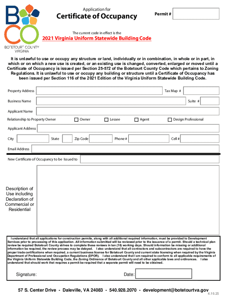 Application for Certificate of Occupancy Preview on Page 1