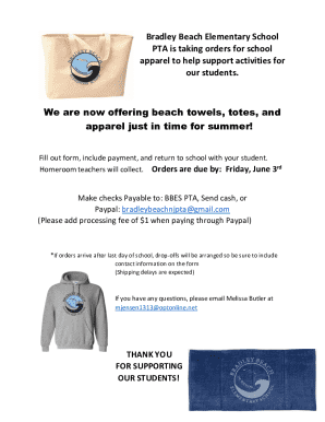 Bradley Beach Elementary School Apparel Order Form
