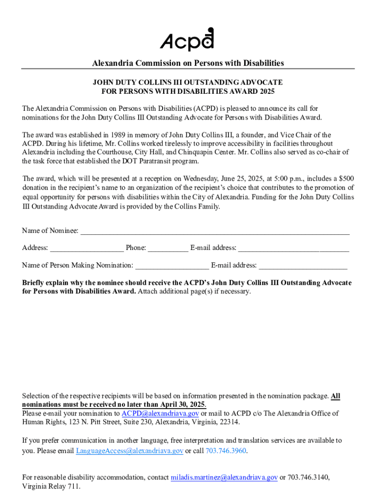 John Duty Collins Iii Outstanding Advocate for Persons With Disabilities Award 2025 Preview on Page 1
