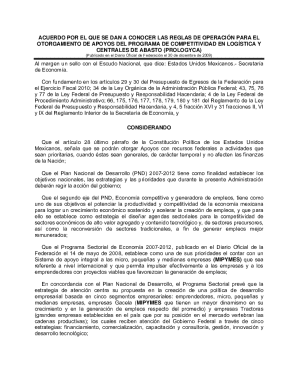 Acuerdo Por El Que Se Dan a Conocer Las Reglas De OperaciÓn Para El Otorgamiento De Apoyos Del Programa De Competitividad En LogÍstica Y Centrales De Abasto (prologyca)