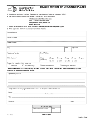 Dealer Report of Unusable Plates