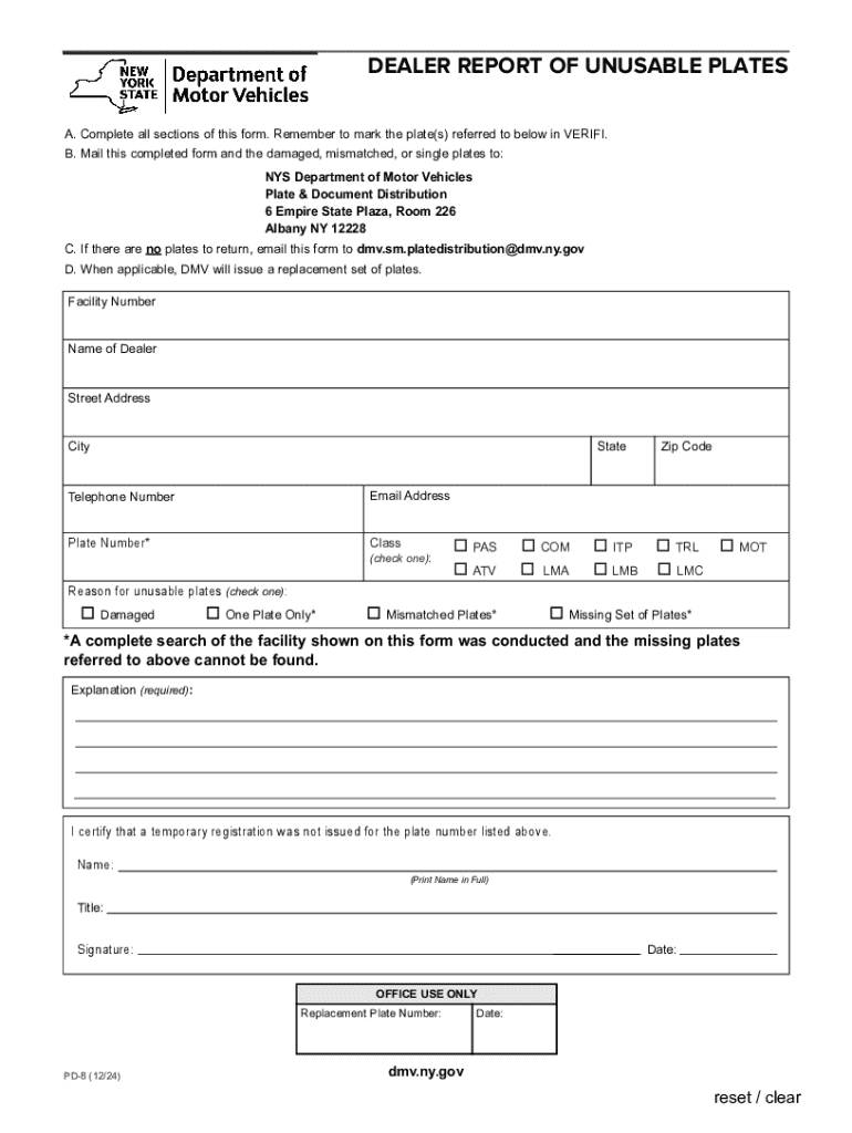 Dealer Report of Unusable Plates Preview on Page 1