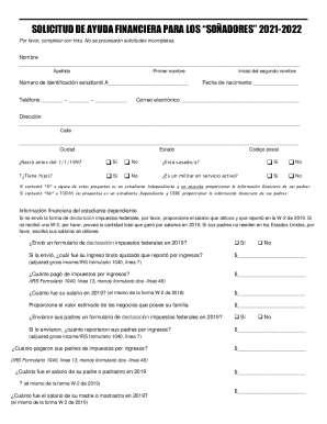 Solicitud De Ayuda Financiera Para Los “soÑadores” 2021-2022