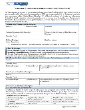 Formulario De DesignaciÓn De Representante Autorizado Bajo Hipaa