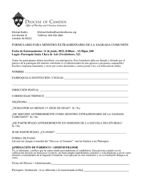 Formulario para ministro extraordinario de la sagrada comunión