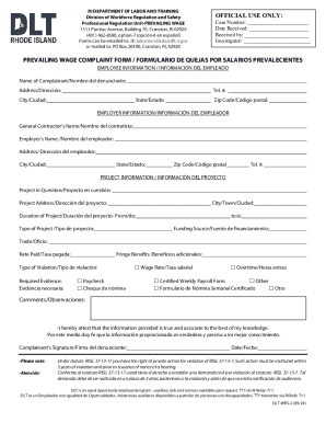Prevailing wage complaint form