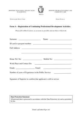 Form A – Registration of Continuing Professional Development Activities