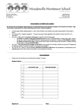 Washington State Immunization Form