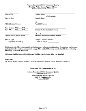Arizona Drinking Water Source Approval Form