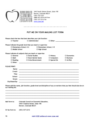 Colorado Council on Economic Education Mailing List Form