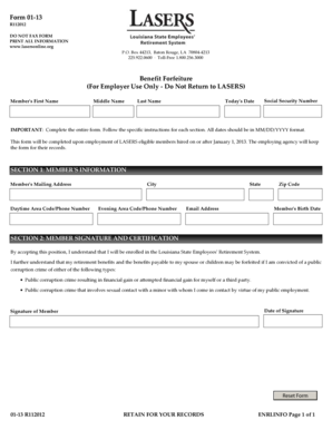 Louisiana State Employees Retirement System Benefit Forfeiture Form
