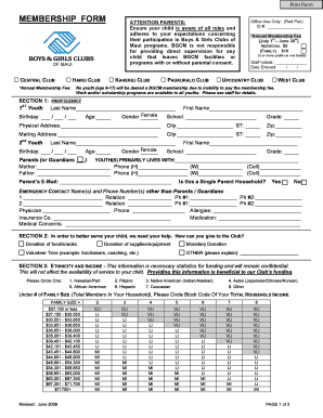 Boys & Girls Clubs of Maui Membership Form