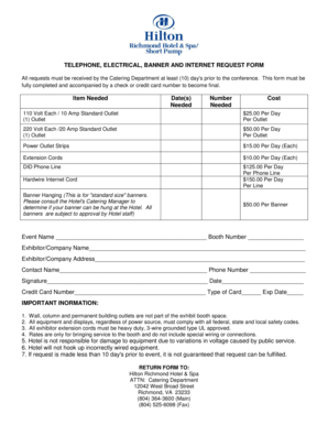 Hilton Richmond Hotel Telephone Electrical Banner Internet Request Form