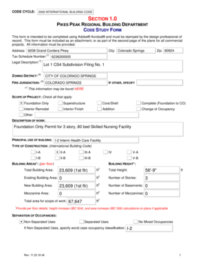 Pikes Peak Regional Building Department Code Study Form