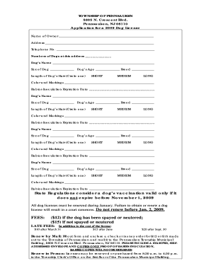 2009 Dog License Application