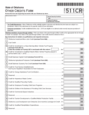 Oklahoma Other Credits Form 511CR2
